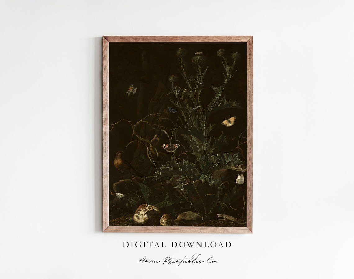 Dark Academia Thistles and Butterflies Art Print