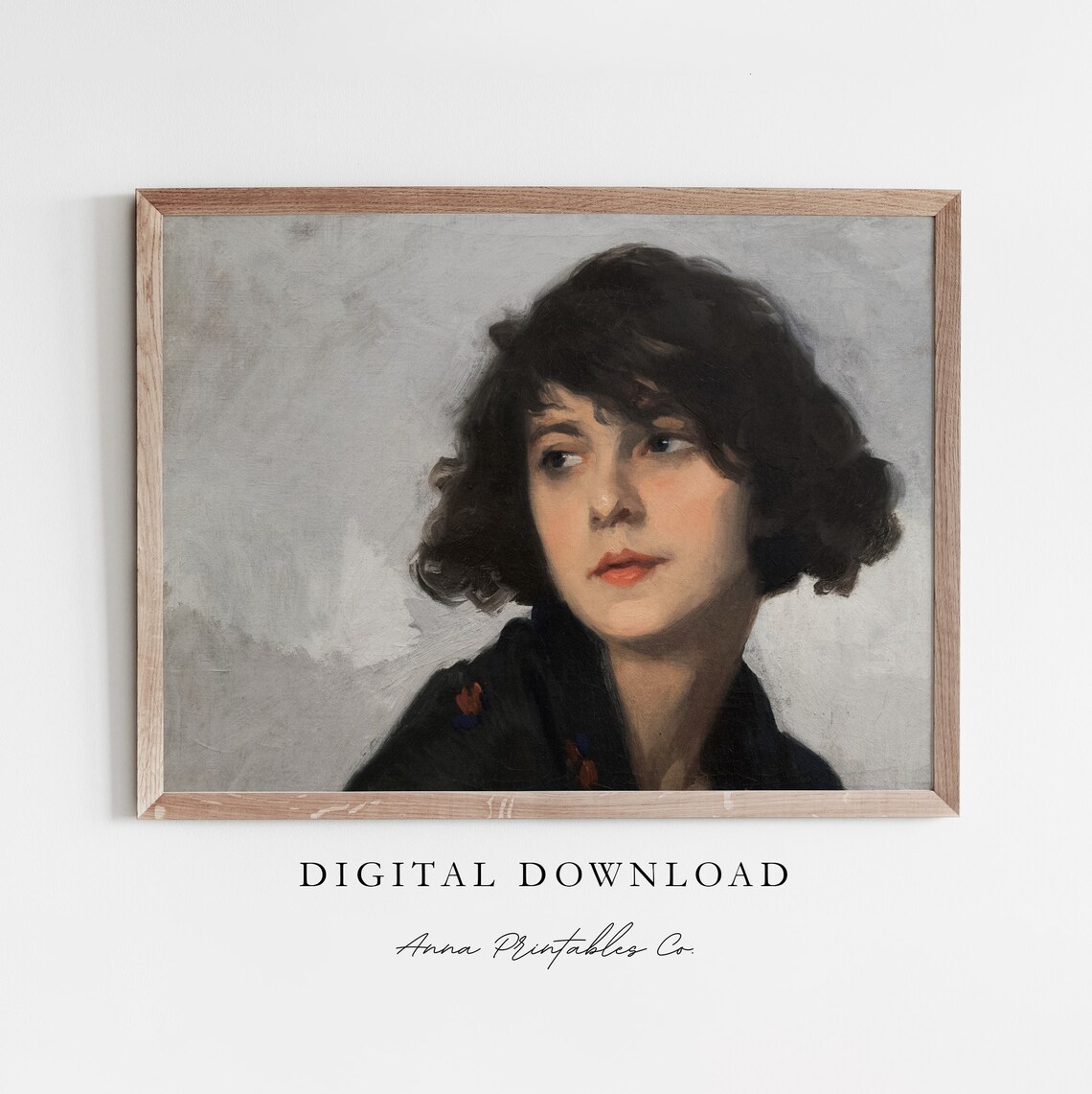 Antique Young Woman Portrait Vintage Moody Scarf Painting Poster