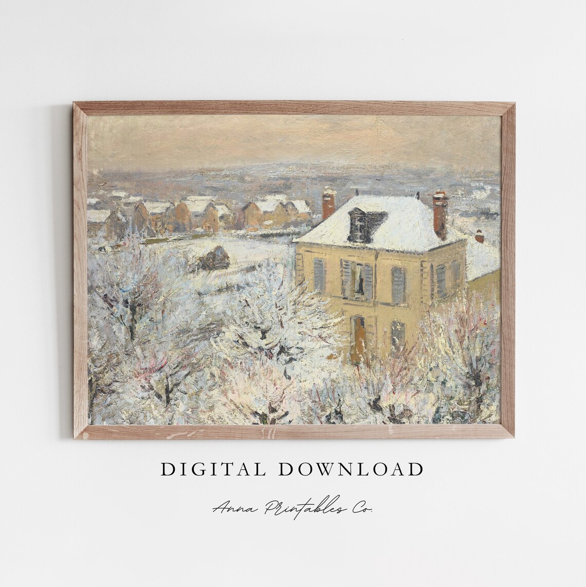 Snow Covered Yellow House Vintage Oil Painting Art Print