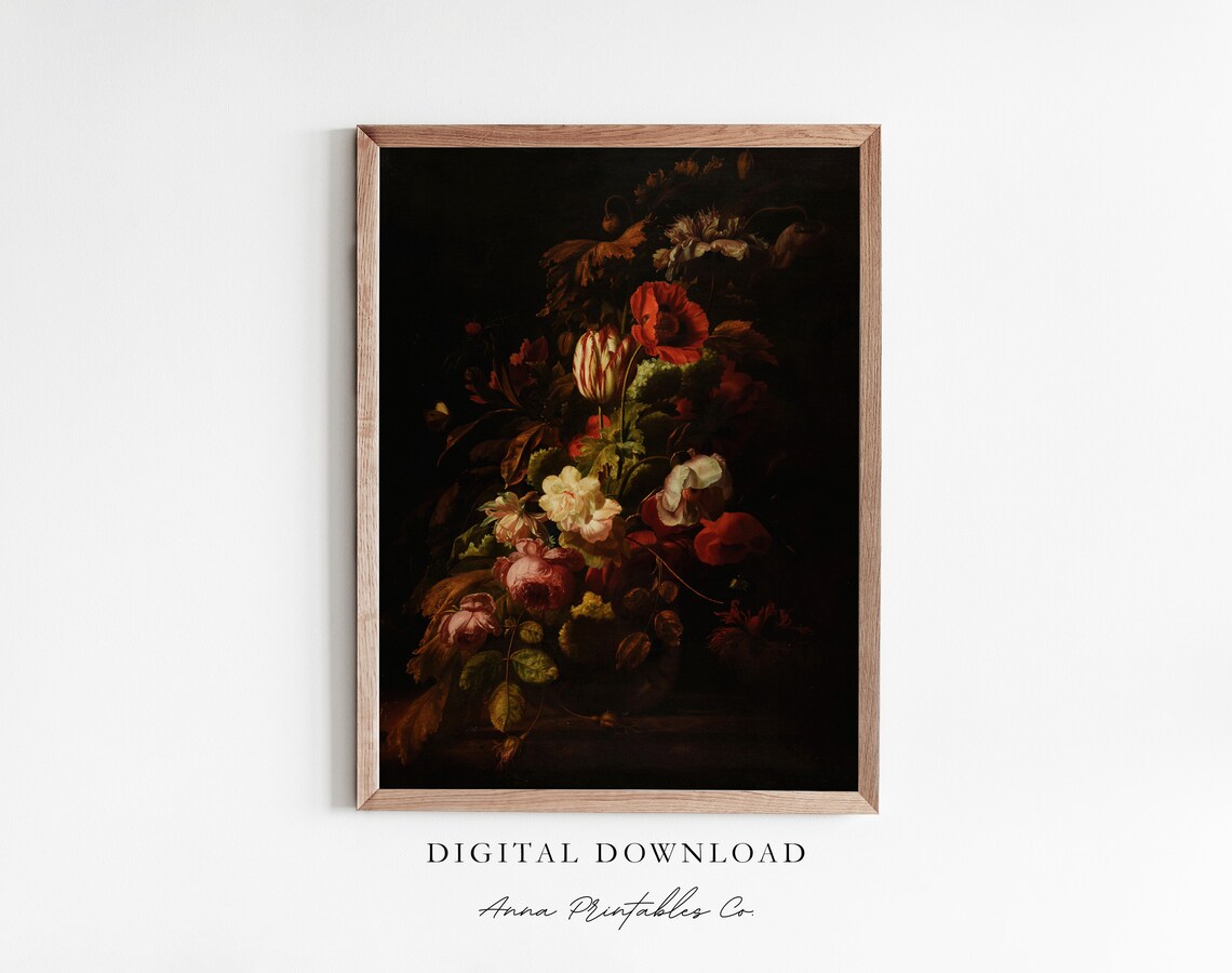 Bouquet De Fleurs Dark Academia Floral Art Print