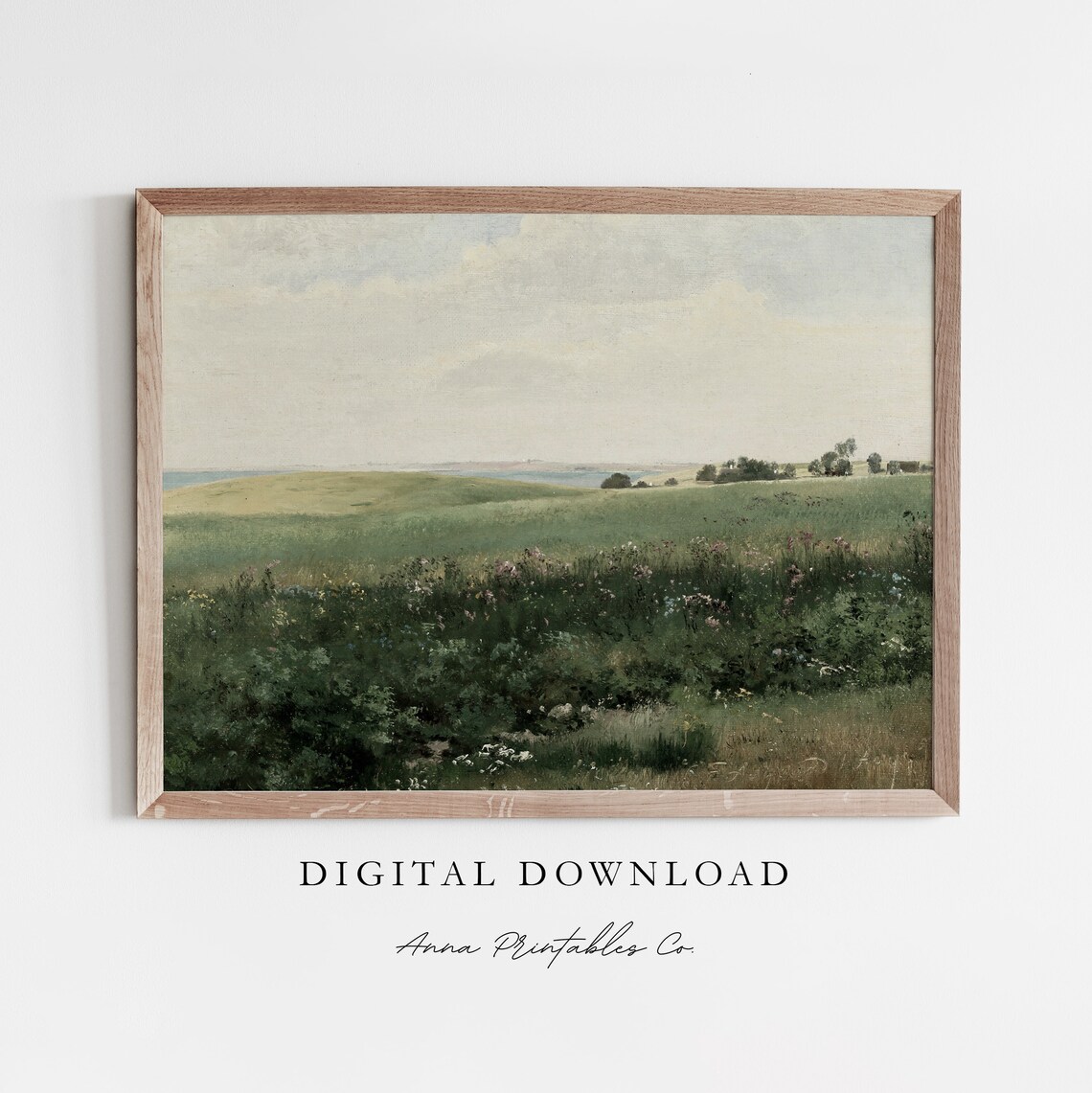 Green Pastures Countryside Landscape, Cottagecore Art Print