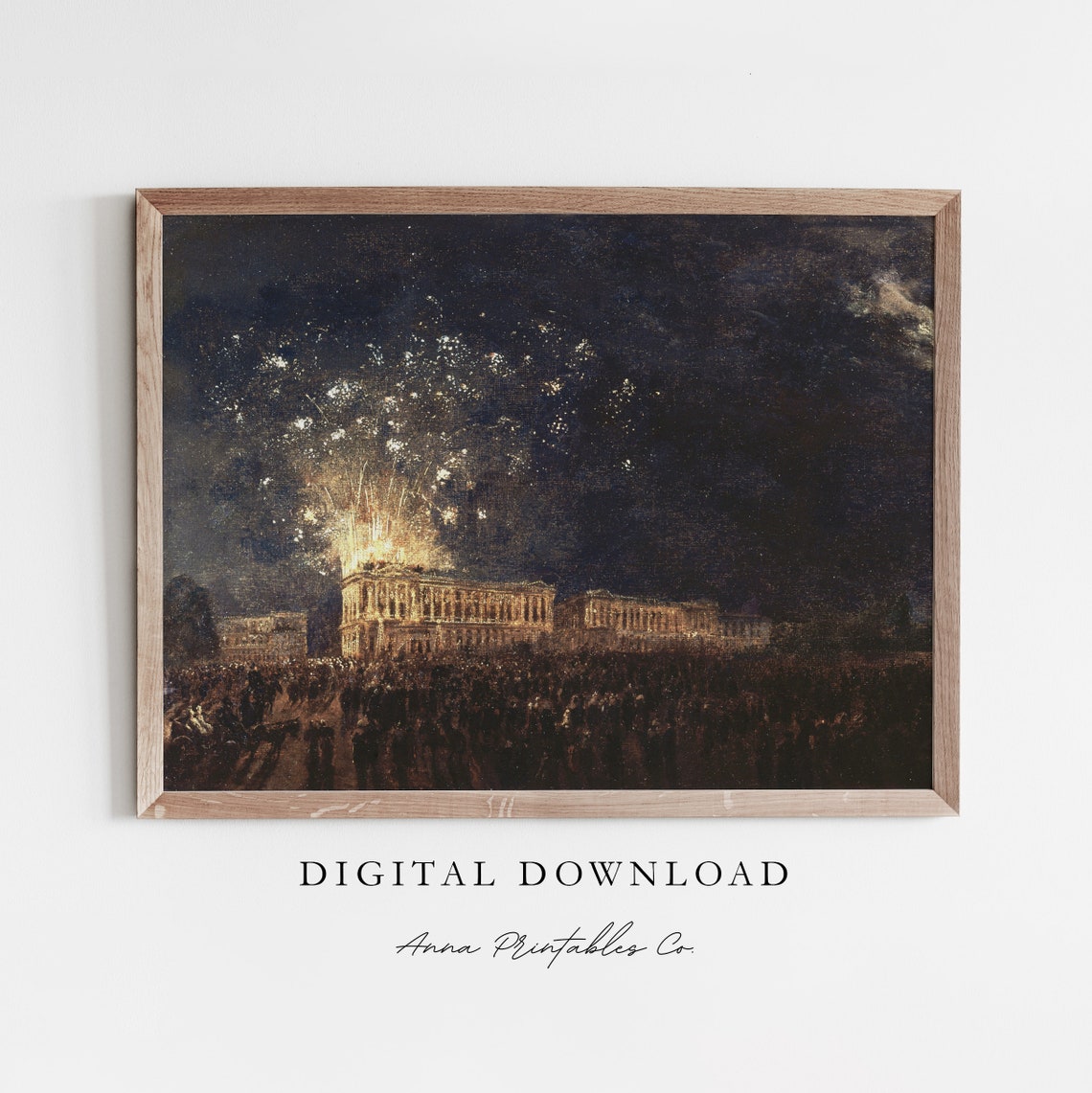 Fireworks Over Grand Palace Night Vintage Celebration Painting Poster