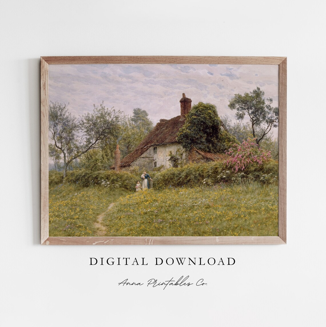 Countryside Cottage Vintage Painting, Cottagecore Art Print