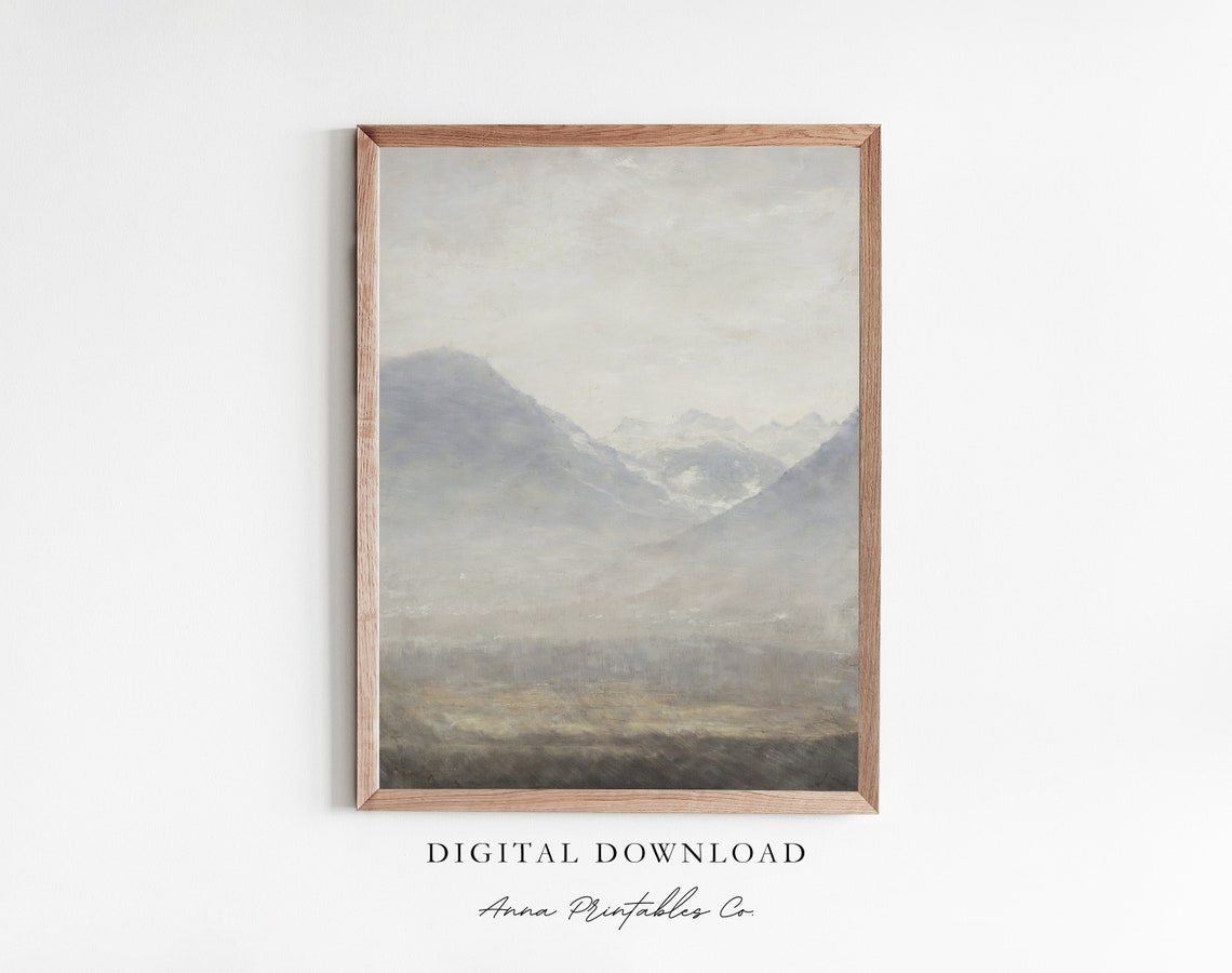 Soft Misty Gray Mountain Range Tonal Minimalist Landscape Poster