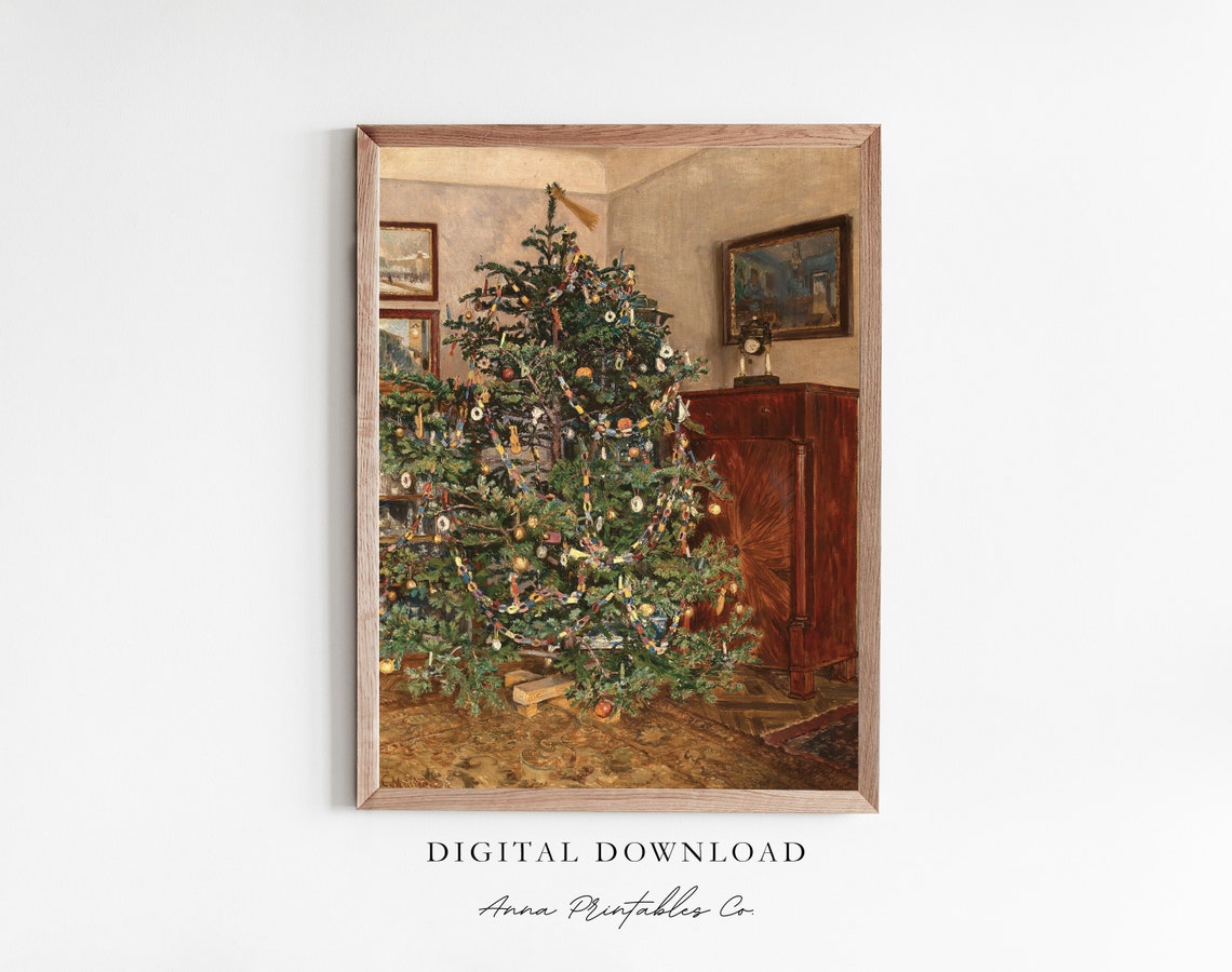Deck The Halls Antique Christmas Tree Vintage Holiday Room Art Poster