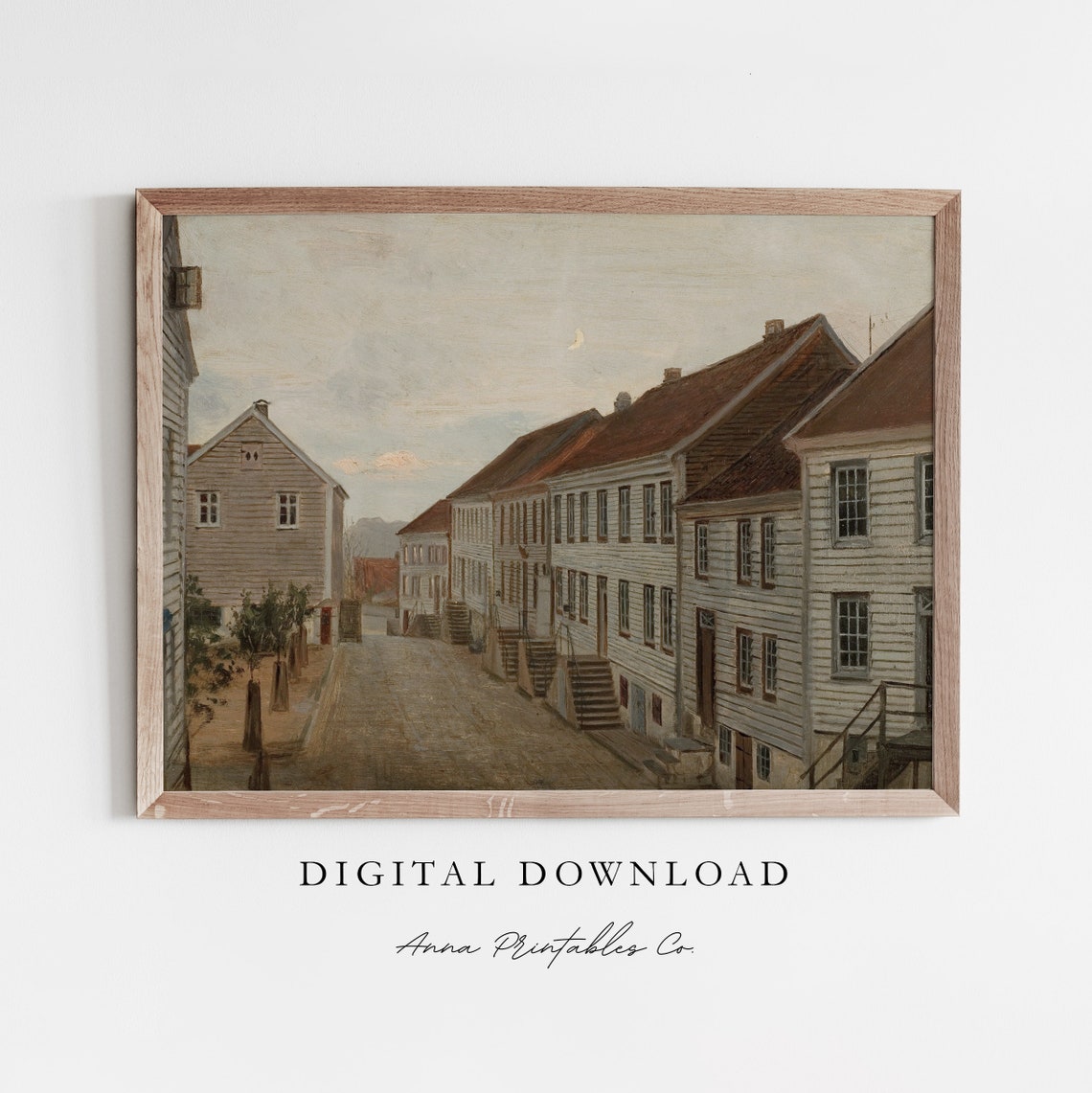 Quaint Wooden Houses Street Vintage European Town Painting Poster