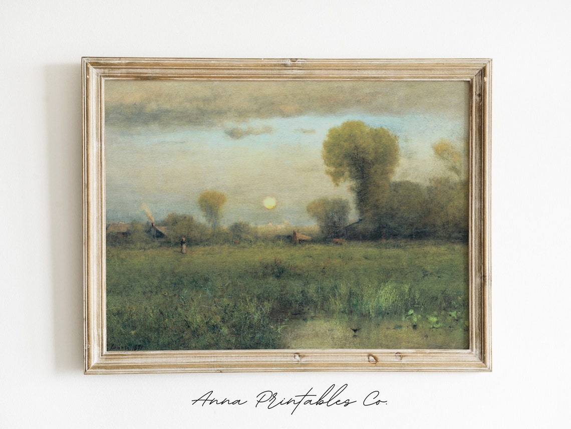 Antique Summer Sun Vintage Sunset Meadow Field Painting Poster - Image 2