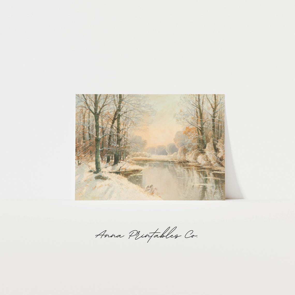 Snowy Pond With Bare Trees Golden Winter Light Landscape Poster