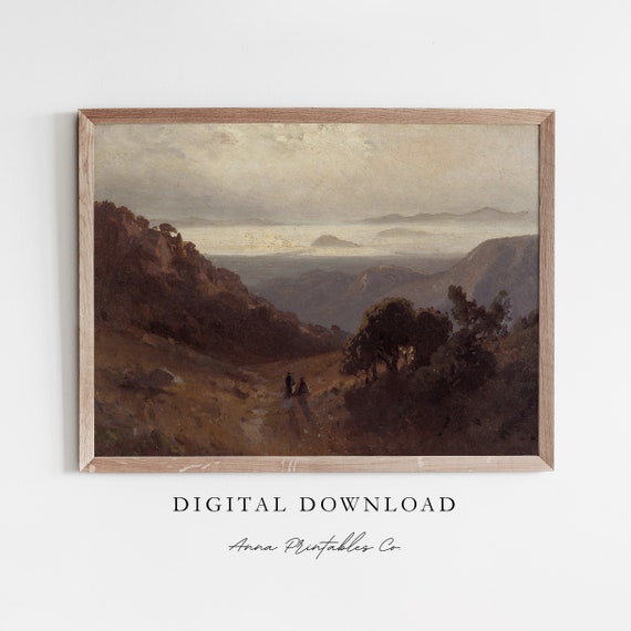 In The Mountain Pass In Autumn Antique Moody Landscape Painting For Fall Scene Wall Art Fine Art Print Decor