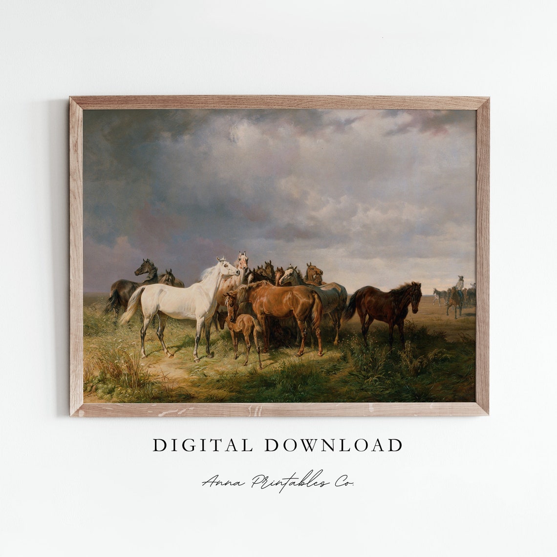 Wild Horse Herd with White Mare and Foal Western Equestrian Print