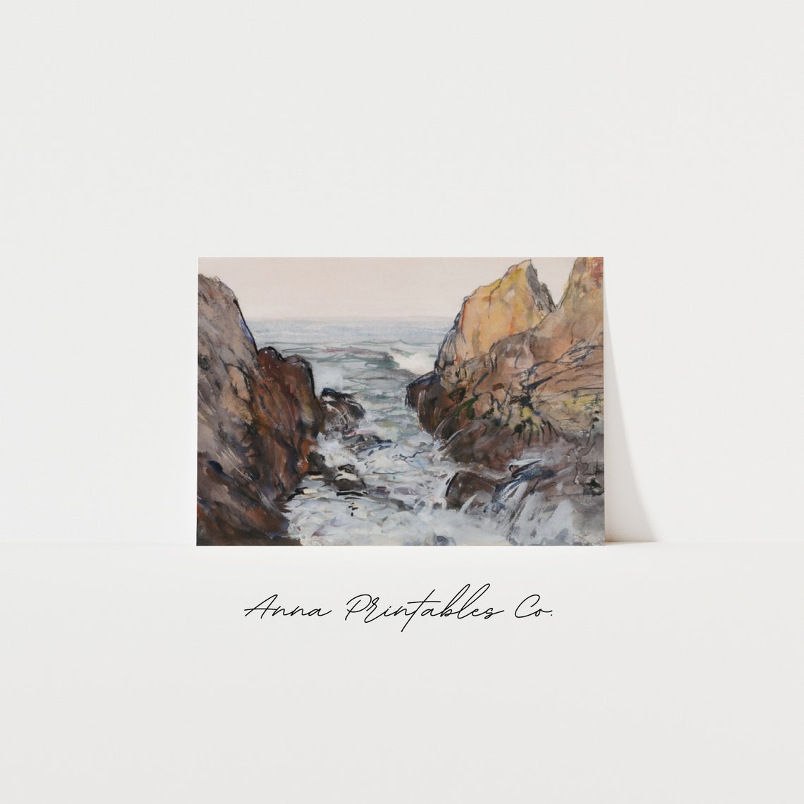 Waves Crashing Against The Cliffs Antique Seascape Painting Poster - Image 2
