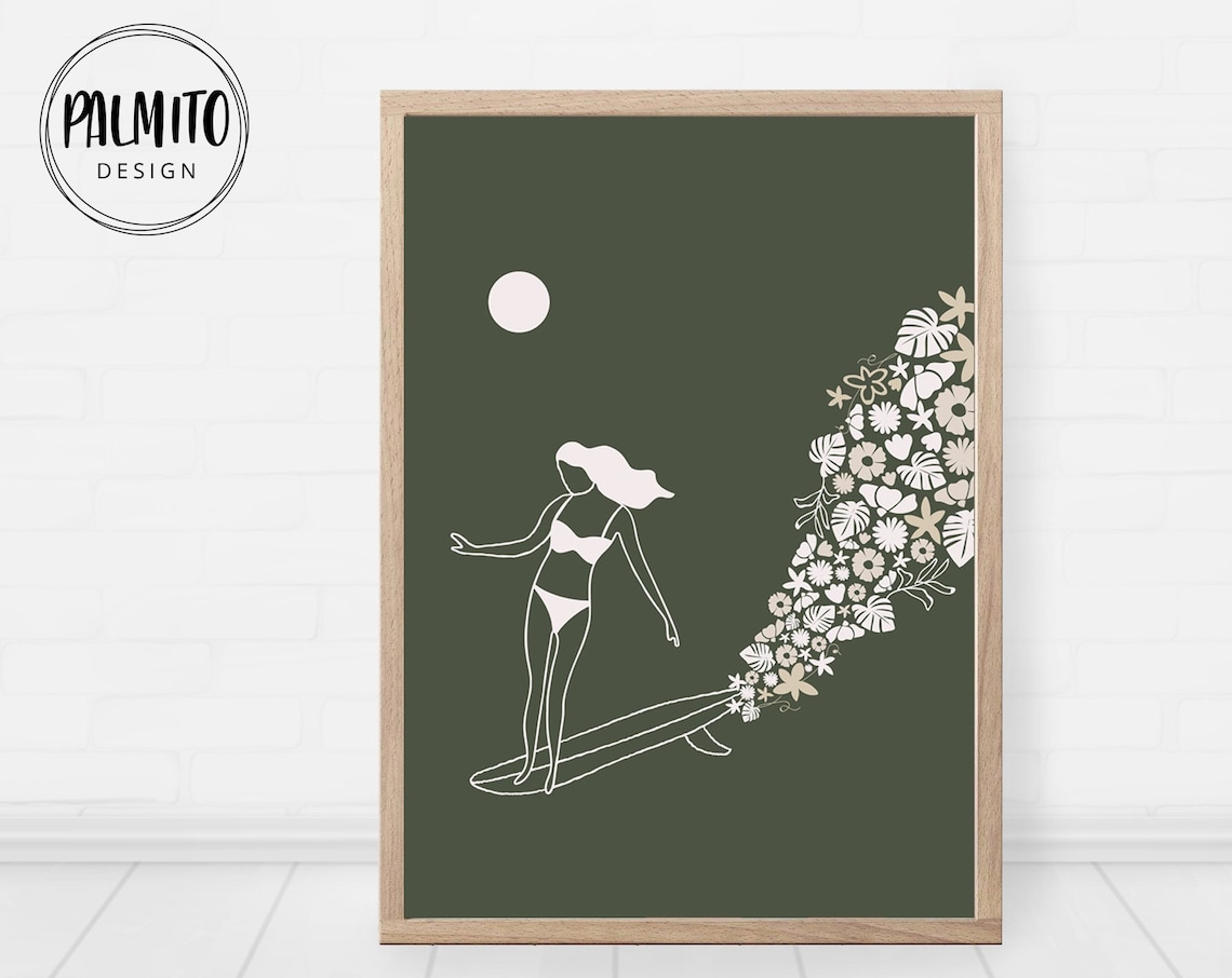 Surf Girl Print, Tropical Ocean Wall Art
