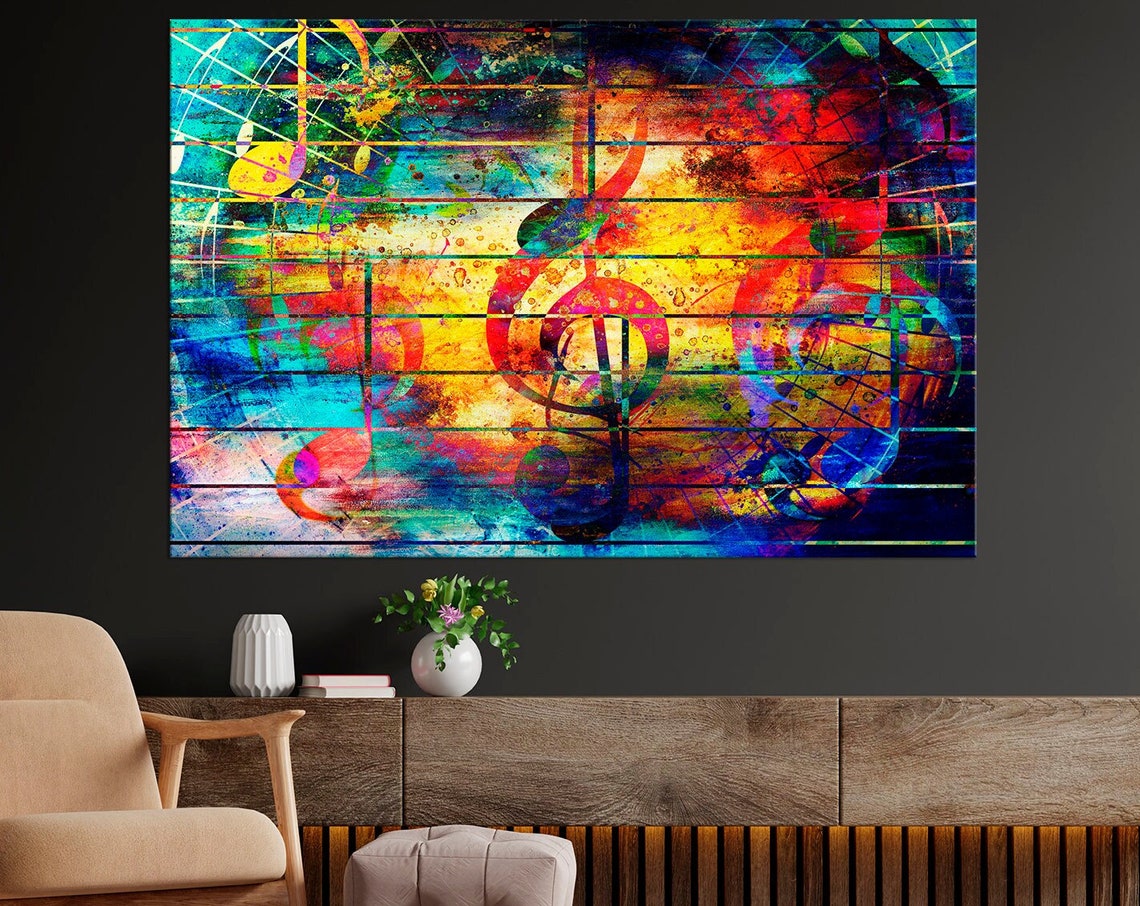 Colorful Treble Clef Abstract Music Notes Rainbow Modern Wall Poster