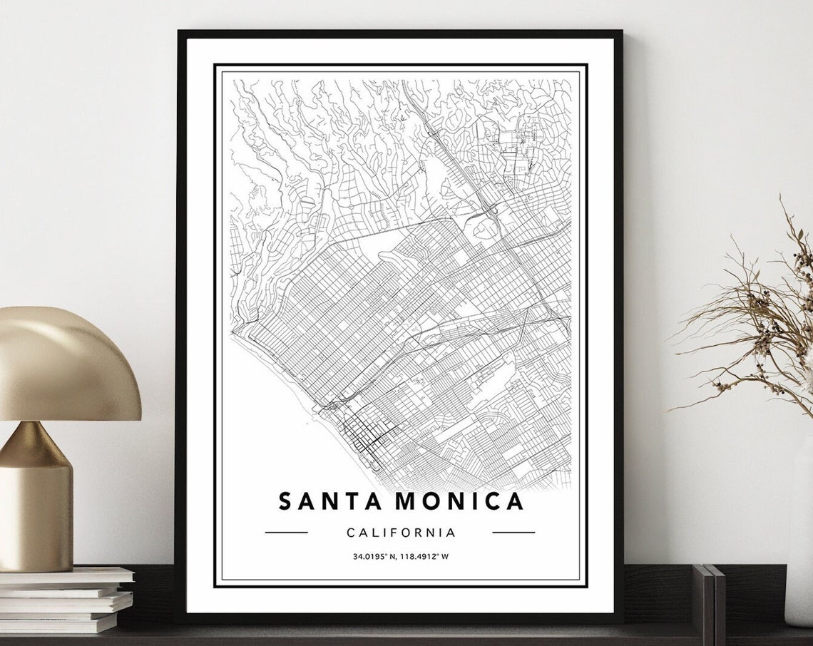 Minimalist Santa Monica California Black and White City Map Poster