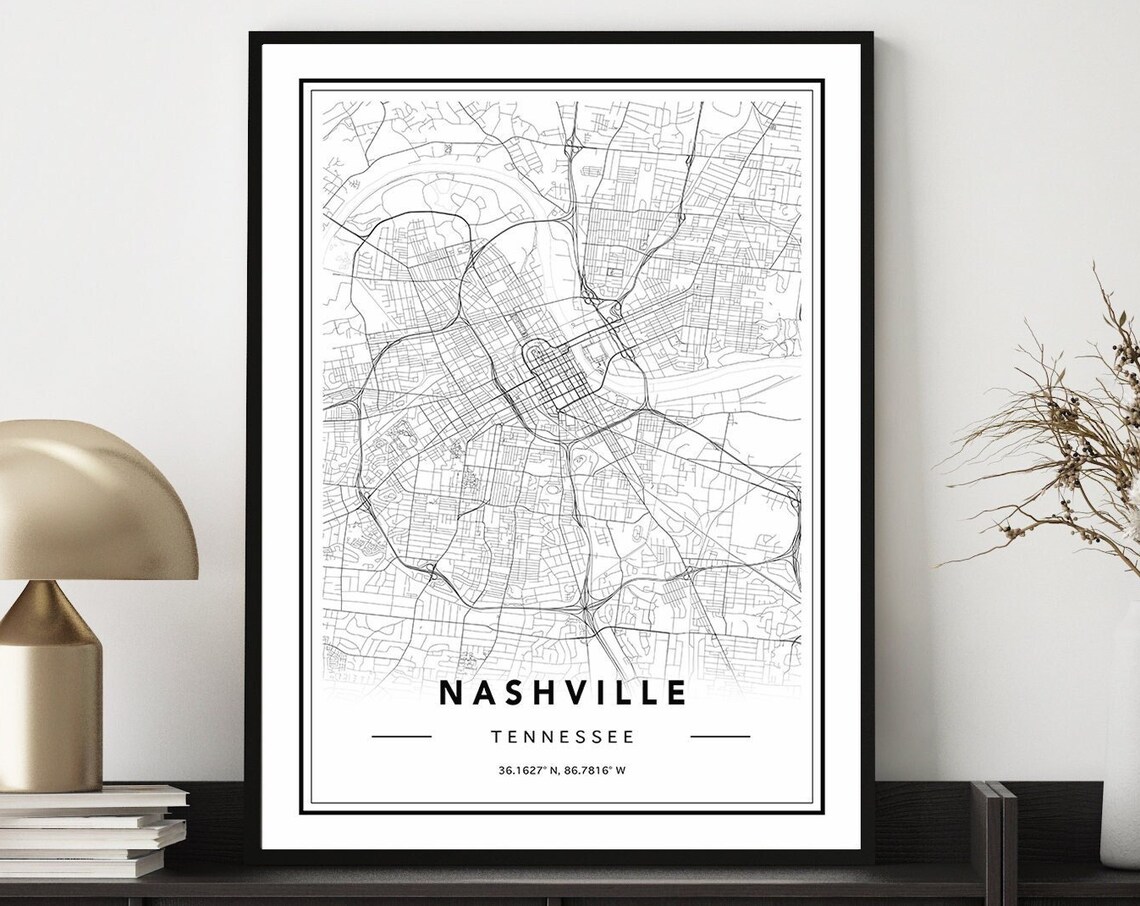 Minimalist Nashville Tennessee Black and White City Map Poster