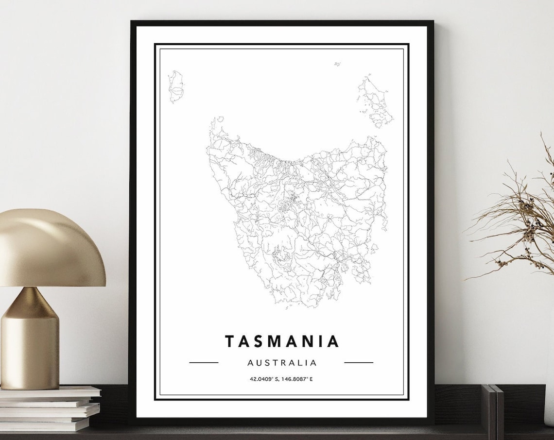 Tasmania Australia Island Map Outline Minimal Line Art Travel Poster - Image 2