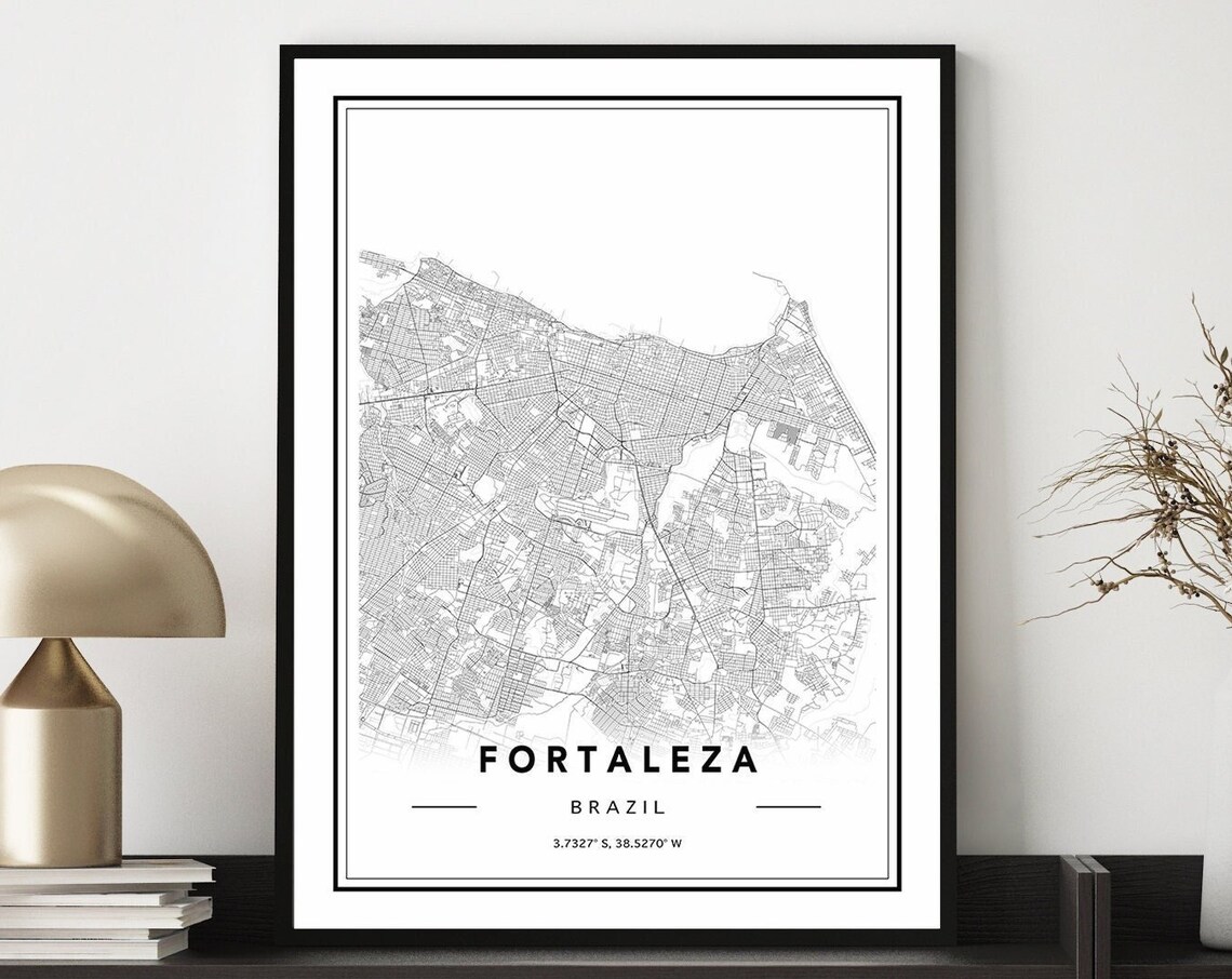 Fortaleza Brazil Minimalist Street Map Black White Art Poster