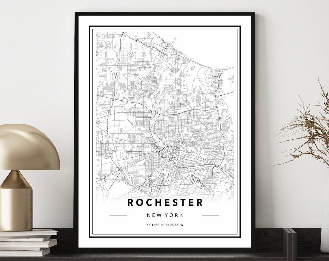 Minimalist Rochester New York Black and White City Map Poster