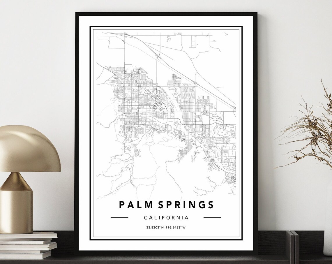 Palm Springs California Minimalist Street Map Black White Art Poster