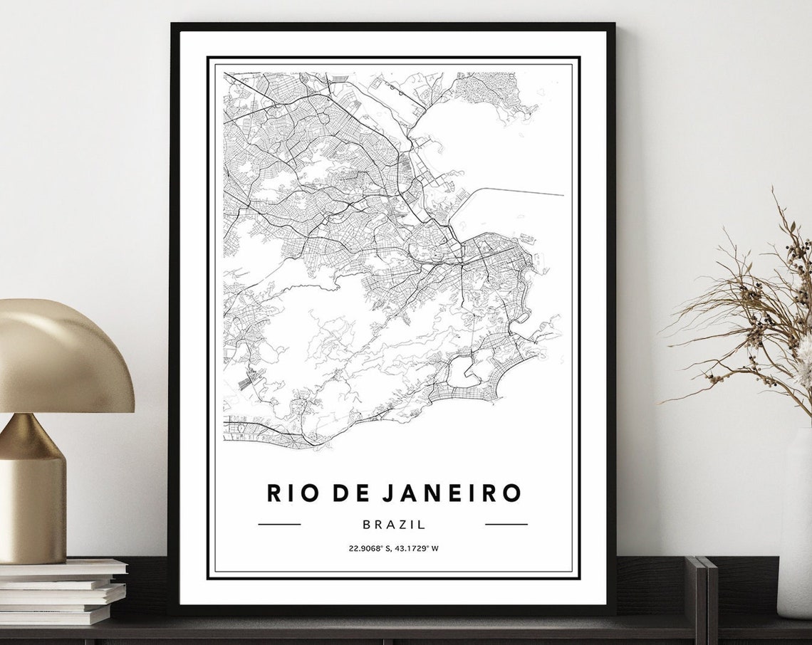 Minimalist Rio de Janeiro Brazil Black and White City Map Poster