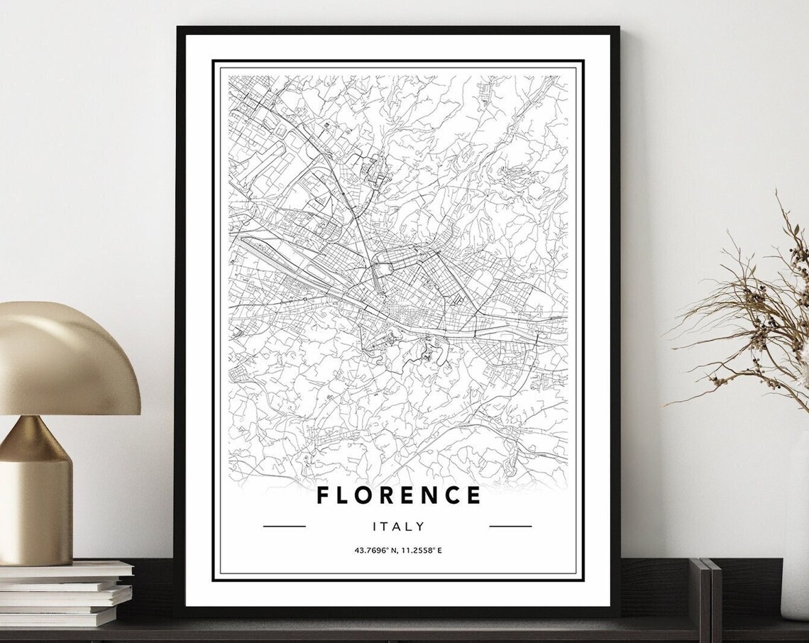 Florence Italy Elegant Minimalist Street Map Black White Art Poster