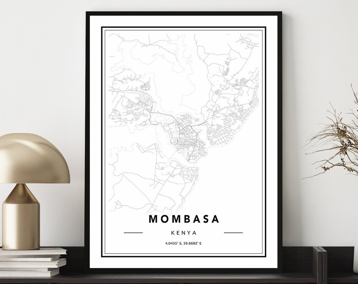 Mombasa Kenya City Map Street Grid Minimal Line Art Travel Poster - Image 2