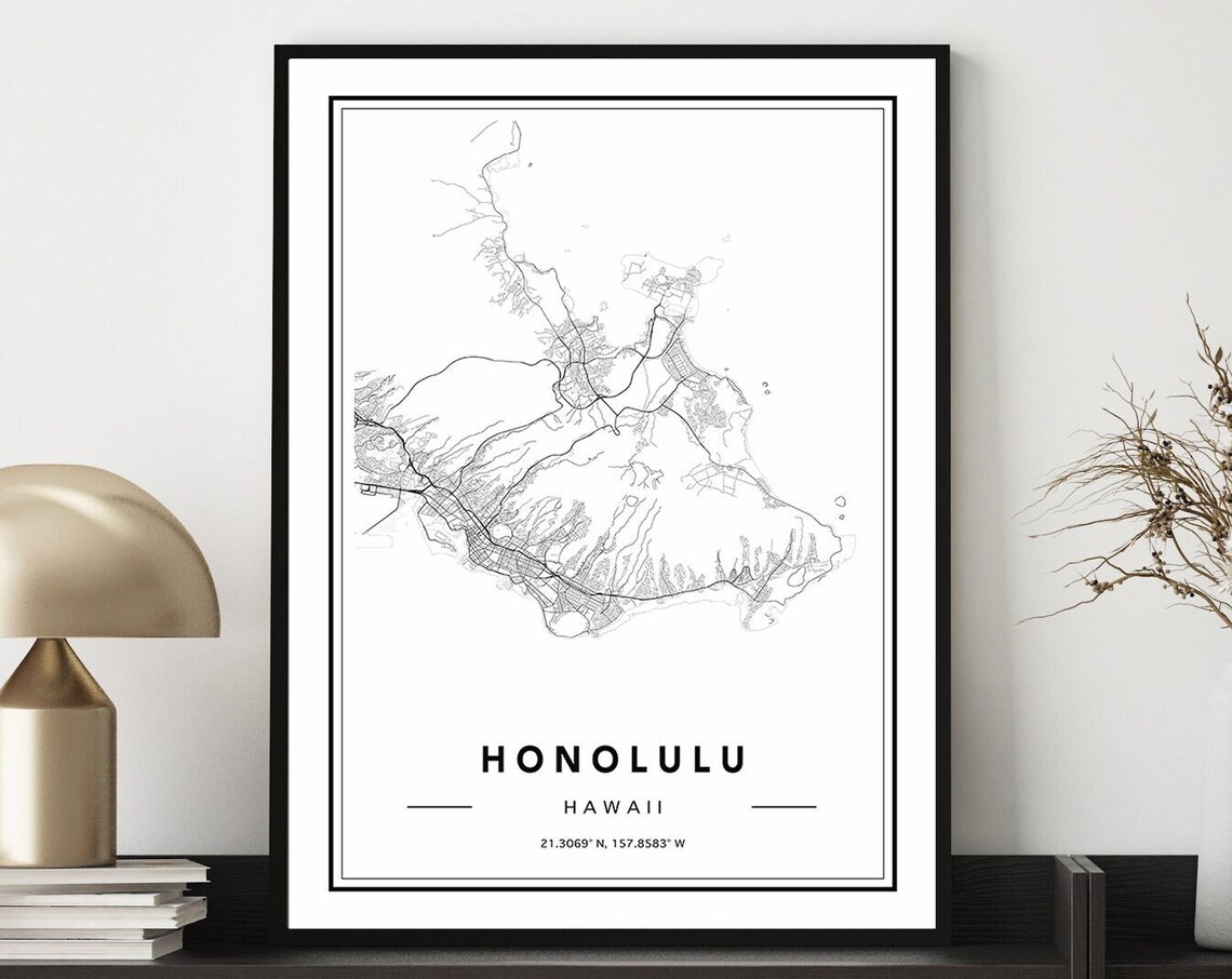 Honolulu Hawaii Map Print Honolulu Map Poster Honolulu Map Wall Art Custom Map Print Honolulu Street Map Hawaii Map Print