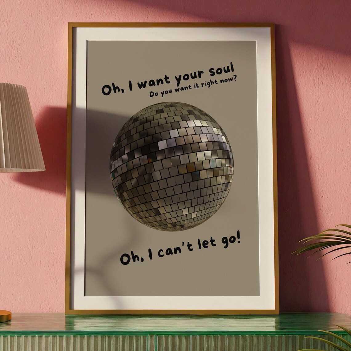 I Want Your Soul Silver Disco Ball Lyric Retro Dance Party Poster