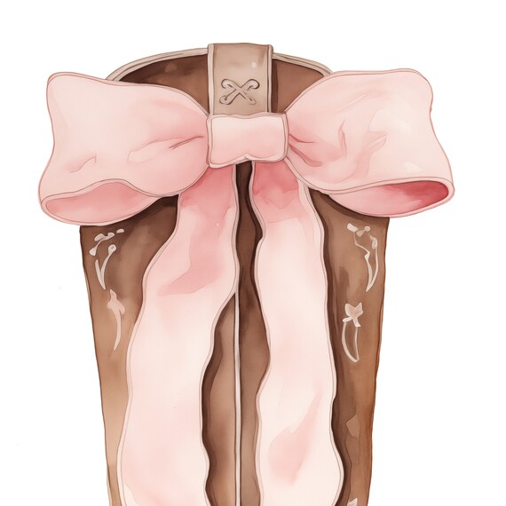 Cowgirl Boot Coquette Pink Bow Western Boots Art Print