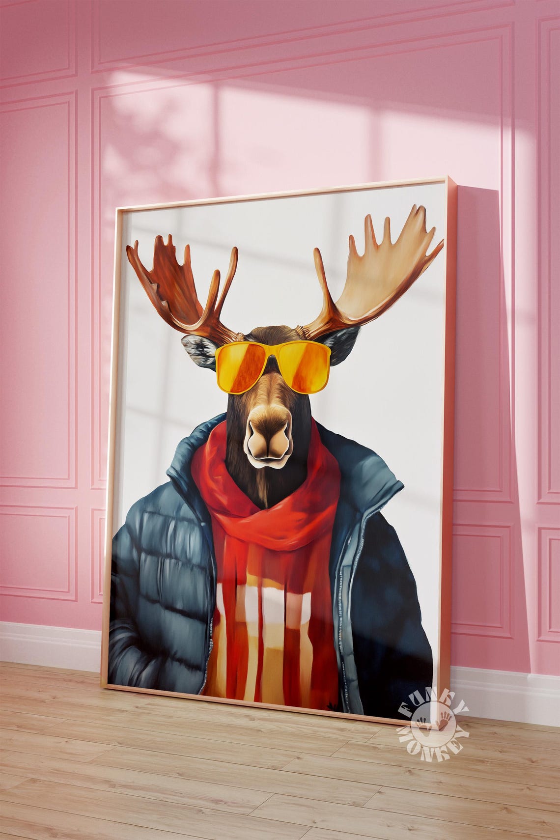 Funny Moose Winter Print Christmas Animal Wall Art Fashion Animal Art Funny Winter Cabin Holiday Decor Preppy Print