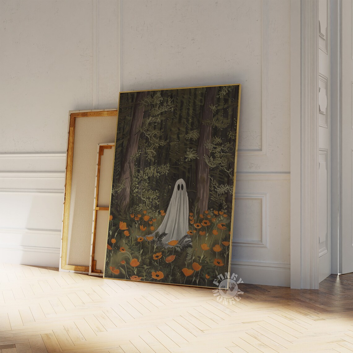 Ghost in Forest with Wildflowers Cottagecore Halloween Poster
