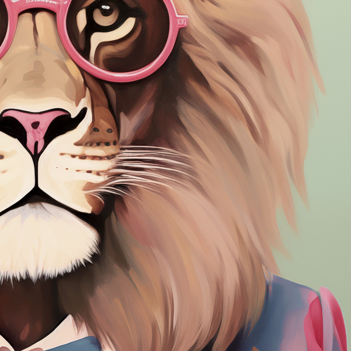 Funky Lion Art Print, Maximalist Animal Decor
