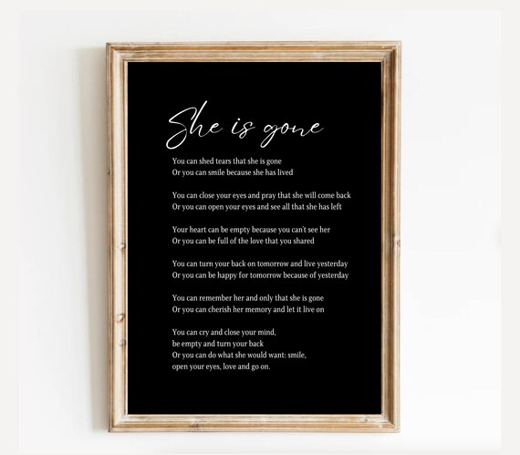 Remember Her With She Is Gone Poem Print On Black Background