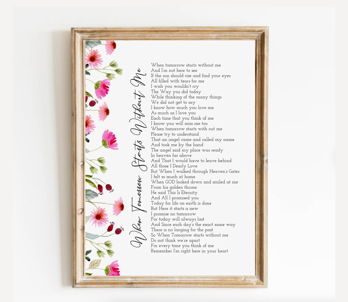 When Tomorrow Starts Without Me Wildflower Watercolor Memorial Poster