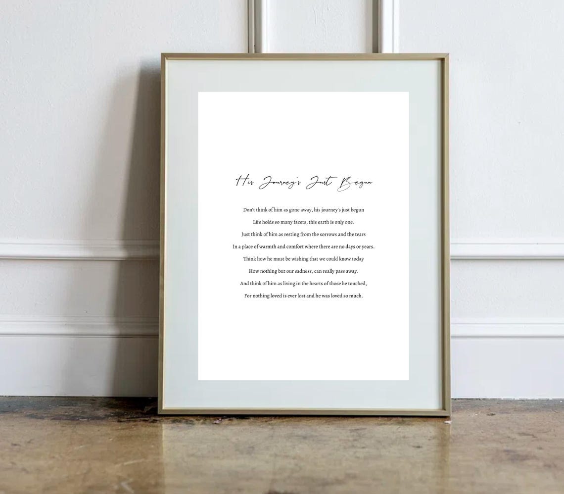 His Journey's Just Begun Elegant Minimalist Memorial Verse Poster - Image 2