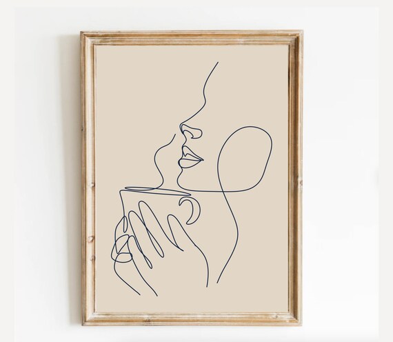 Coffee Wall Art Coffee Bar Print Coffee One Line Art Coffee Wall Art Minimal Coffee Print Modern Coffee Poster