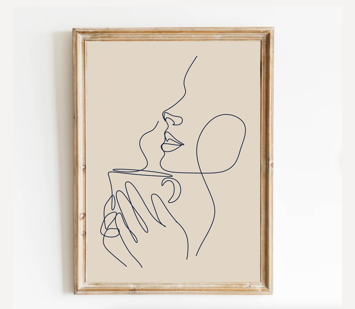 Coffee Wall Art Coffee Bar Print Coffee One Line Art Coffee Wall Art Minimal Coffee Print Modern Coffee Poster