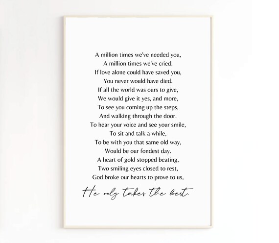 He Only Takes the Best Elegant Minimalist Memorial Verse Poster