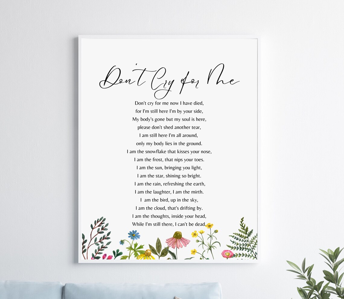 Don't Cry For Me Memorial Poem With Colorful Wildflower Border Print - Image 2