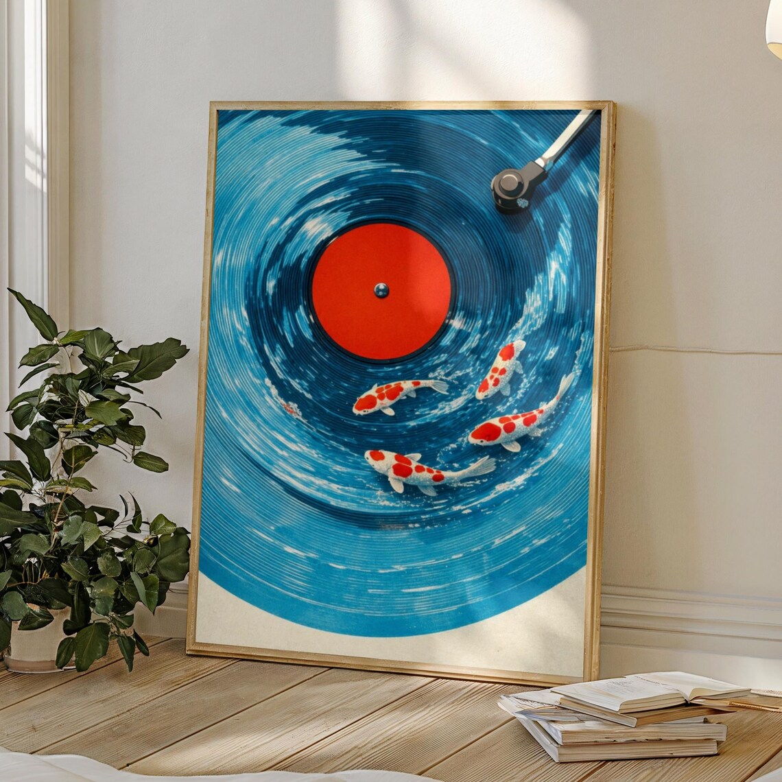 Koi Vinyl Record Art Print, Surreal Music Poster