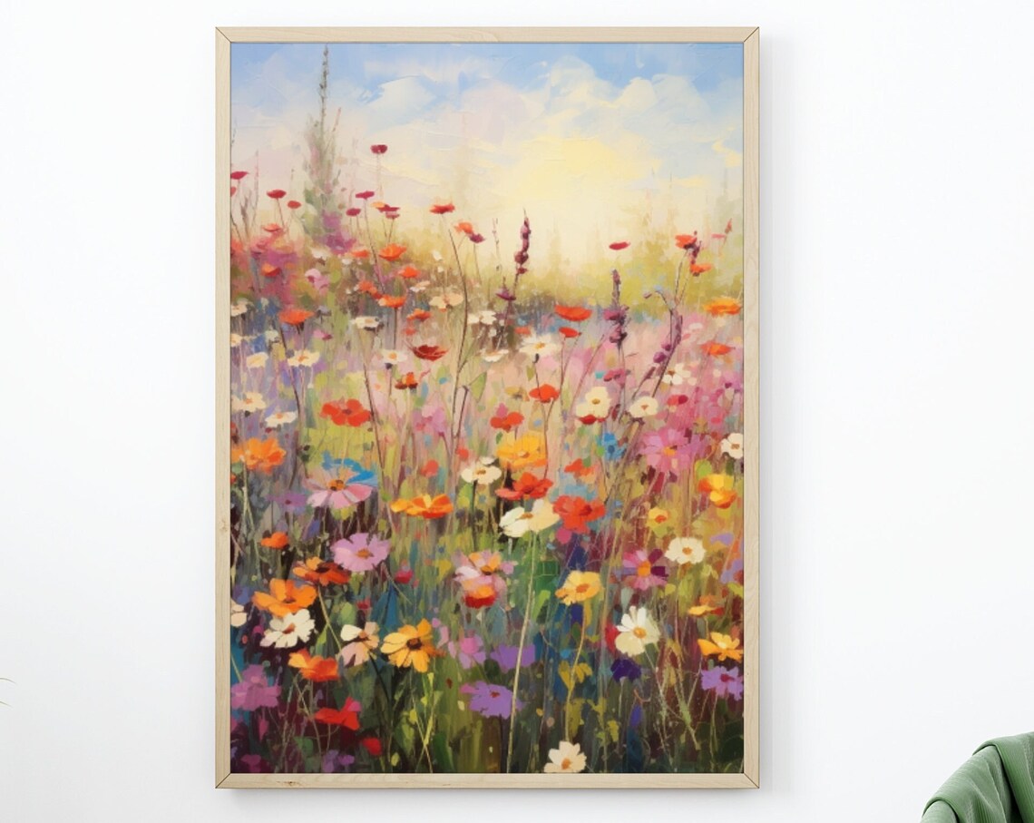 Vibrant Wildflower Field Sunset Impressionist Meadow Art Poster