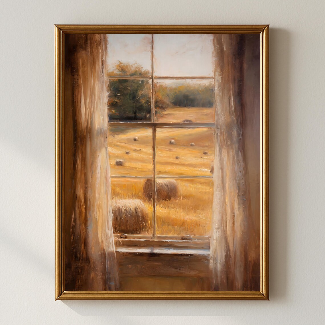 Rustic Farmhouse Window View Art Print, Autumn Landscape