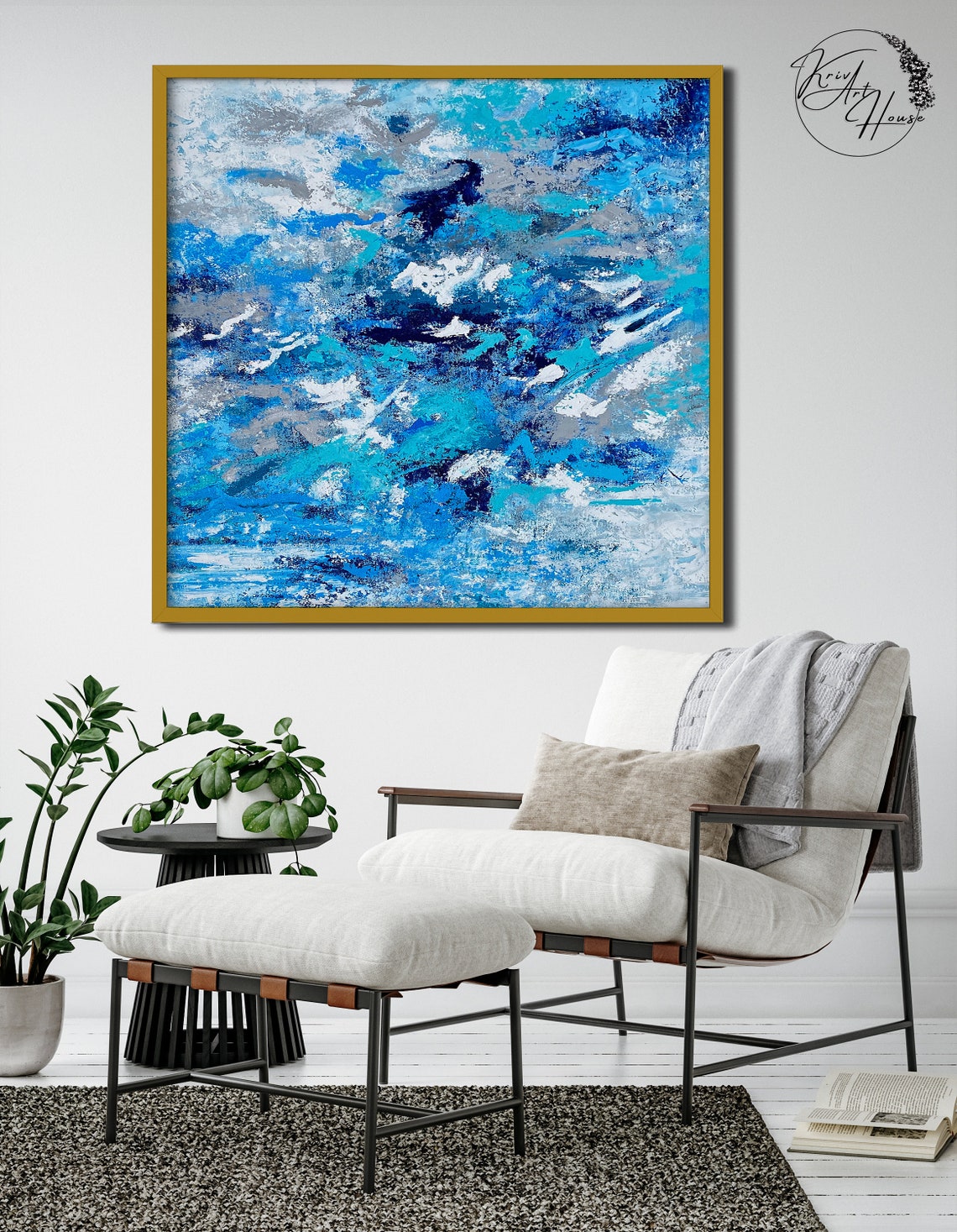 Blue Turquoise Ocean Waves Crashing Abstract Art Modern Wall Poster - Image 4