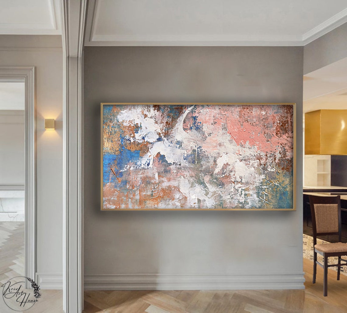 Blue Pink Copper Cloud Textured Abstract Painting Serene Wall Poster - Image 4