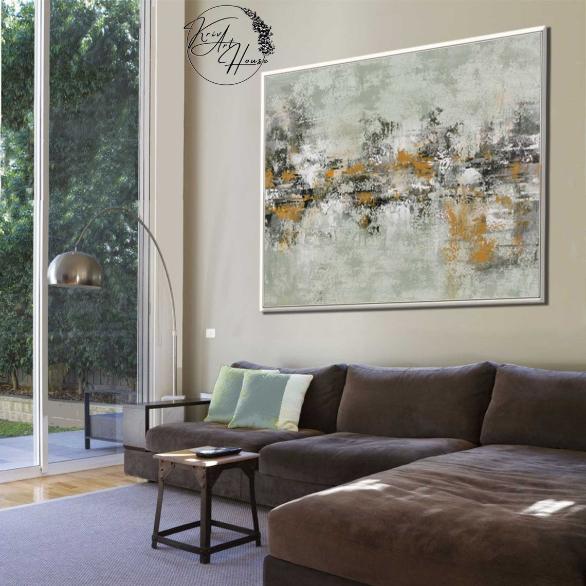 Sage Green Mustard Grey Distressed Vertical Abstract Wall Art - Image 4