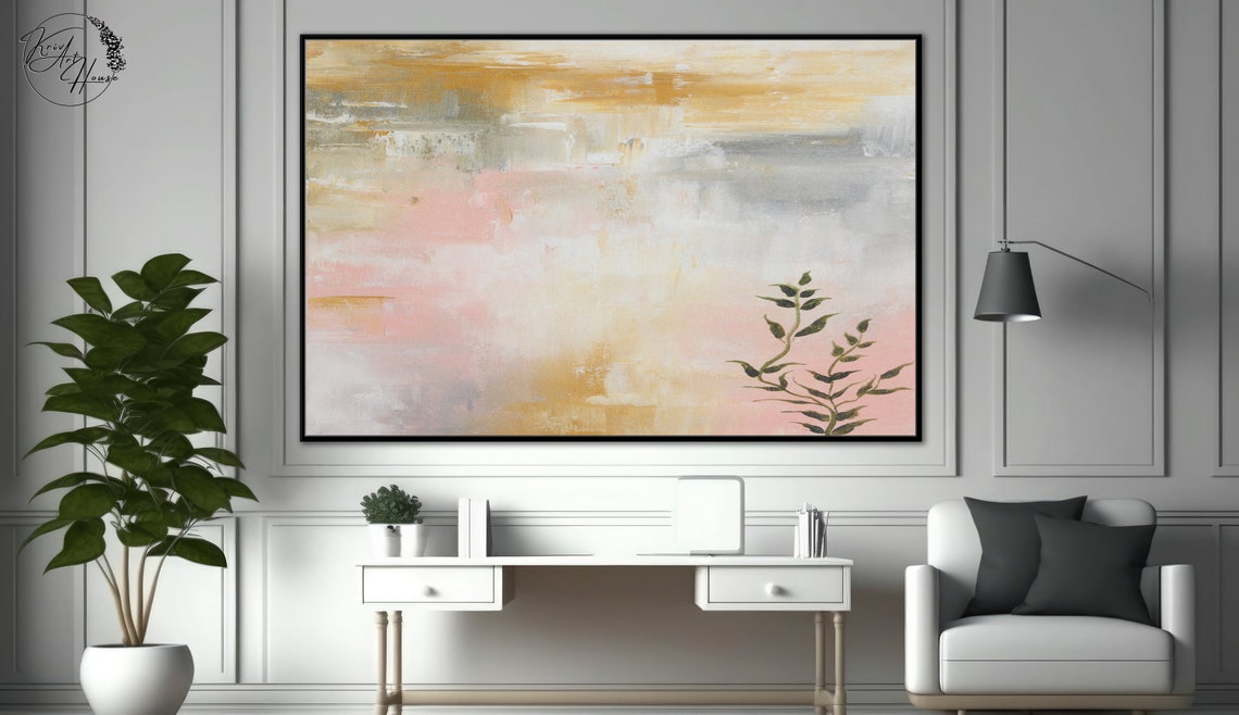 Blush Pink Gold Grey Abstract With Black Botanical Branch Poster - Image 3