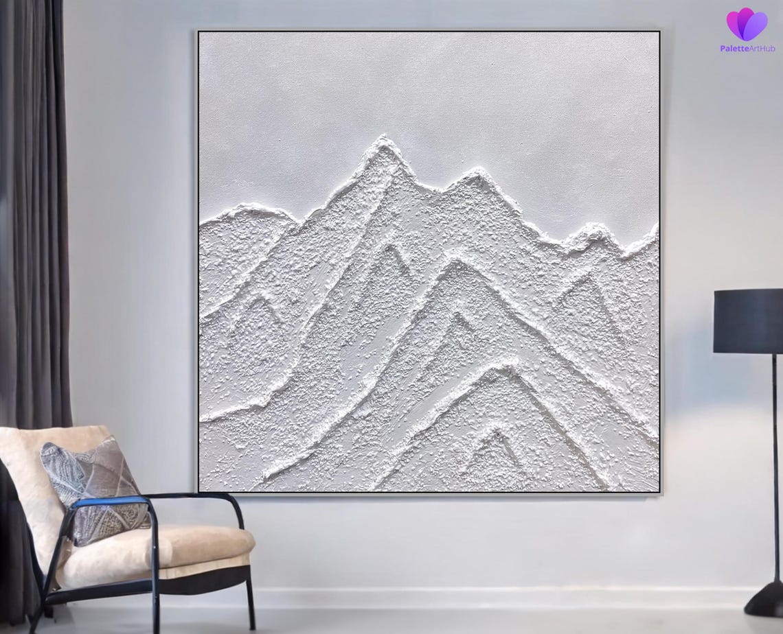 White Mountain Peaks 3D Textured Relief Modern Minimalist Poster - Image 4