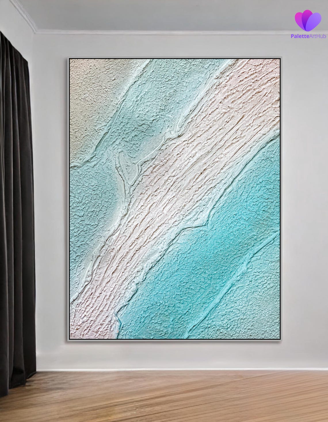 Turquoise White Ocean Wave Textured Coastal Seaside Modern Wall Art - Image 3