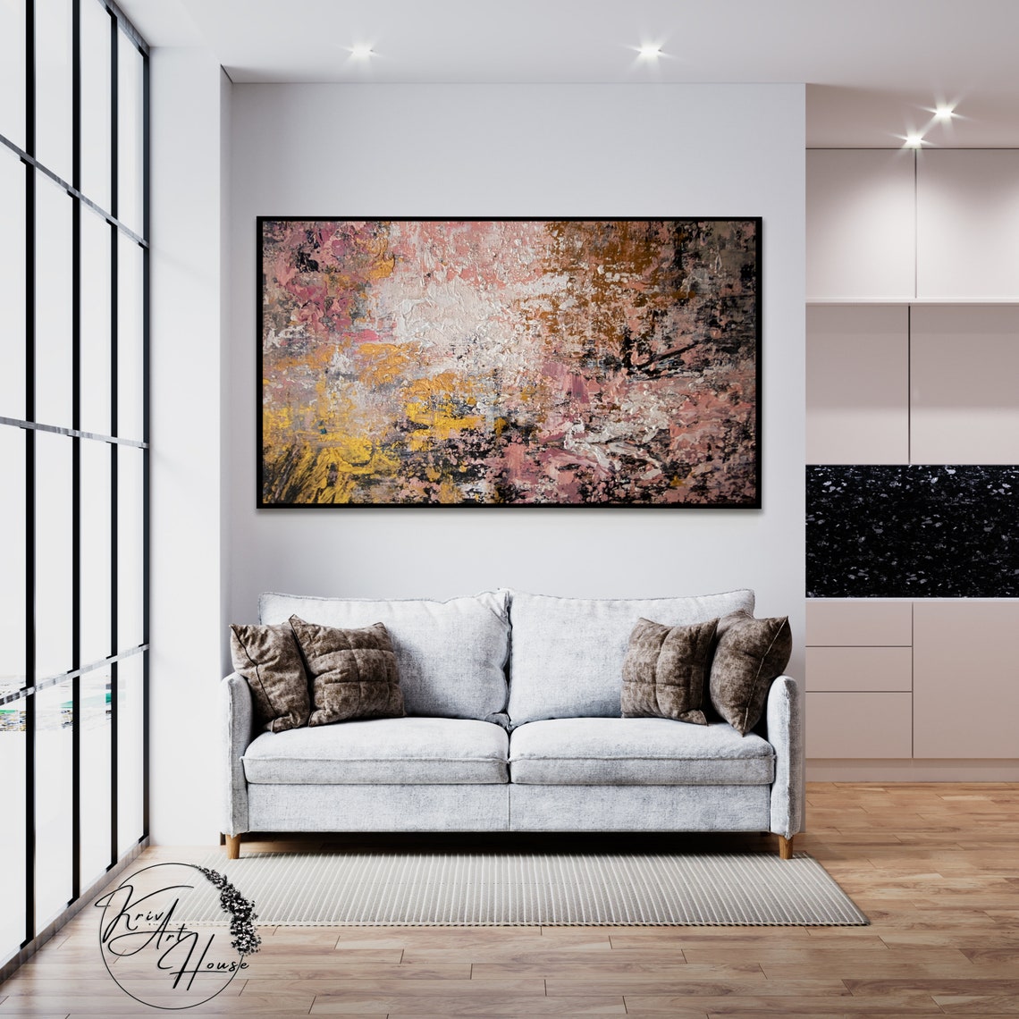 Pink Gold Brown Warm Textured Abstract Horizontal Wall Poster - Image 2