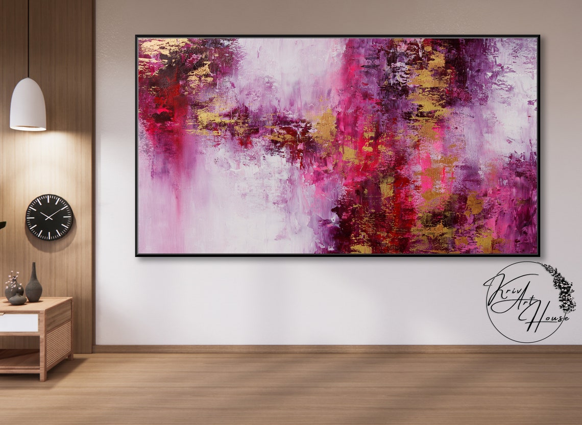 Pink Magenta Gold Romantic Vertical Abstract Wall Art Poster - Image 2